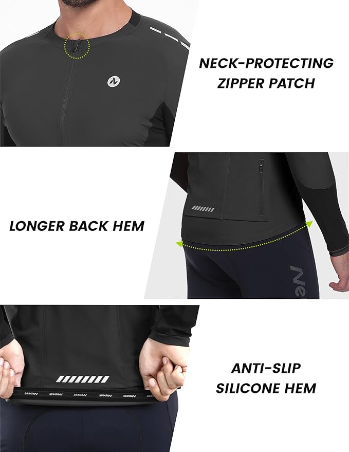 Nepest Mens Cycling Jersey Long Sleeve Bike Jersey UPF 50+ Road Biking Shirts Clothing with 4 Rear Pockets