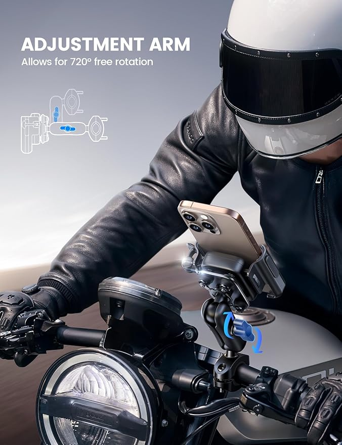 Lamicall Motorcycle Phone Mount Holder - [All Metal] [Anti Shake] [Extendable Arm] Bike Phone Holder Handlebar Clamp, Bicycle Cell Phone Mount, Gifts for iPhone 17 16 Pro Max, Galaxy, 4.7-7.2" Phones