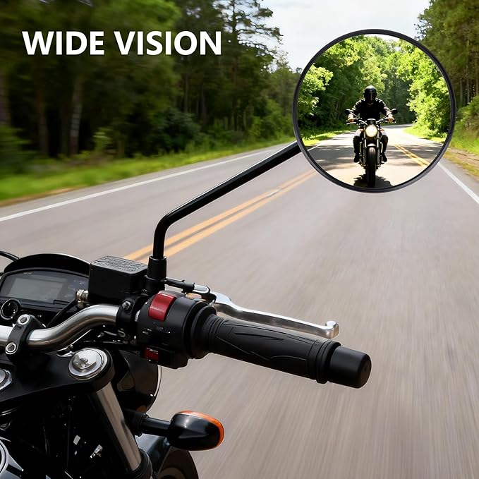 Universal 2Pcs Round Motorcycle Mirrors, Motorcycle Rearview Mirrors Side Mirrors with 8mm Bolt, 7/8" Handlebar Mount M8 Copatible with ATV, Dirt bike, Scooter, Moped, E-Bike