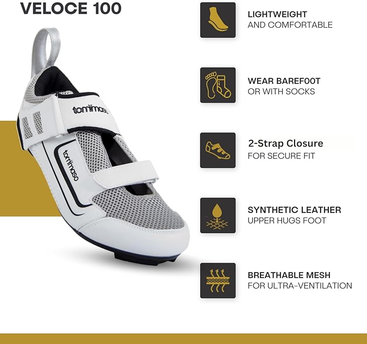 Tommaso Veloce II Cycling Shoes - Ride in Style - Peloton Shoes Triathlon Road Bike Indoor Cycling Men Women Compatible with Look Delta SPD SPD-SL Cleats White Black