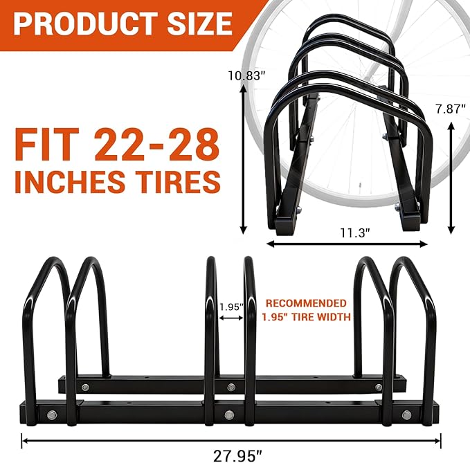 Bike Rack Floor Stand Parking for 3 Bikes,Ideal Bike Storage Organizer for Mountain & Road Bikes with 22-28" Wheel Stand & 2.2" Tire Width, Bike Stand for Garage/Indoor/Outdoor