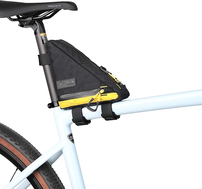 Rhinowalk Bike Frame Triangle Bag, Waterproof Compact Storage Bag with YKK Zippers, Multi-Pocket Design, Doesn’t Rub Legs – 0.9L, Black+Yellow