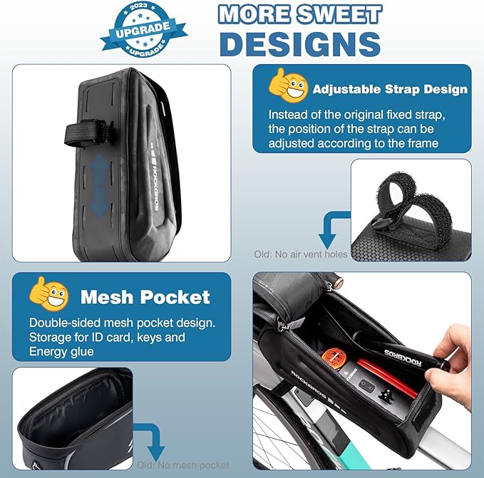 ROCKBROS Bike Phone Front Frame Bag Bicycle Top Tube Handlebar Bag 3D EVA Bike Phone Mount Holder Bag Bike Accessories Cycling Pouch 1.7L Compatible Phones Under 7”