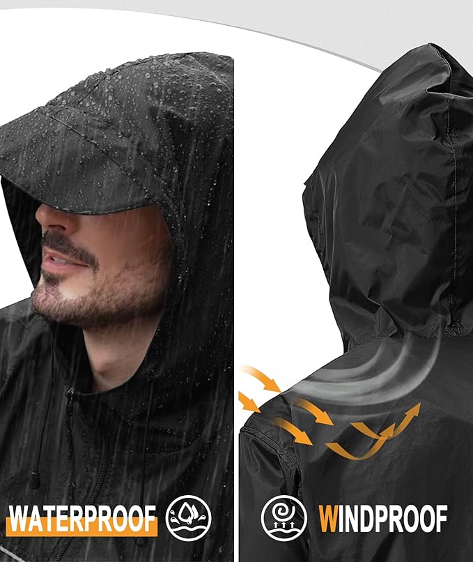 GEEK LIGHTING Rain Jacket Men Lightweight Waterproof Jackets Packable Windbreaker Hooded Raincoat for Golf Cycling Outdoor