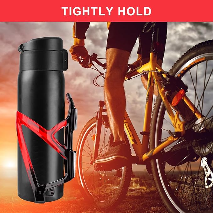 Bike Water Bottle Holder with Screws Lightweight Cycling Bicycle Water Bottle Holder for Road, Mountain Bike (Black Red)