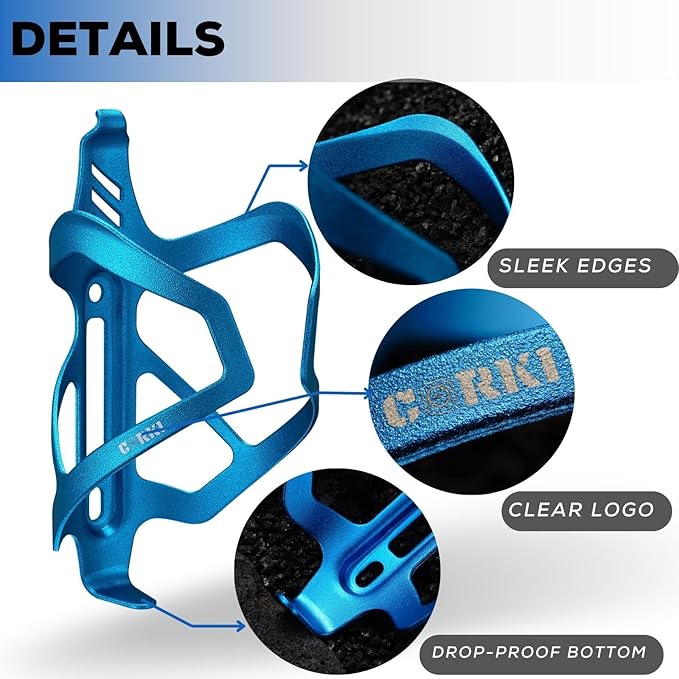 Corki Cycles Heavy Duty Bike Water Bottle Holder, Lightweight Aluminum Cage Shockproof Design for Road Mountain Gravel Bikes, Holds 18-30 oz, 2-Pack Blue
