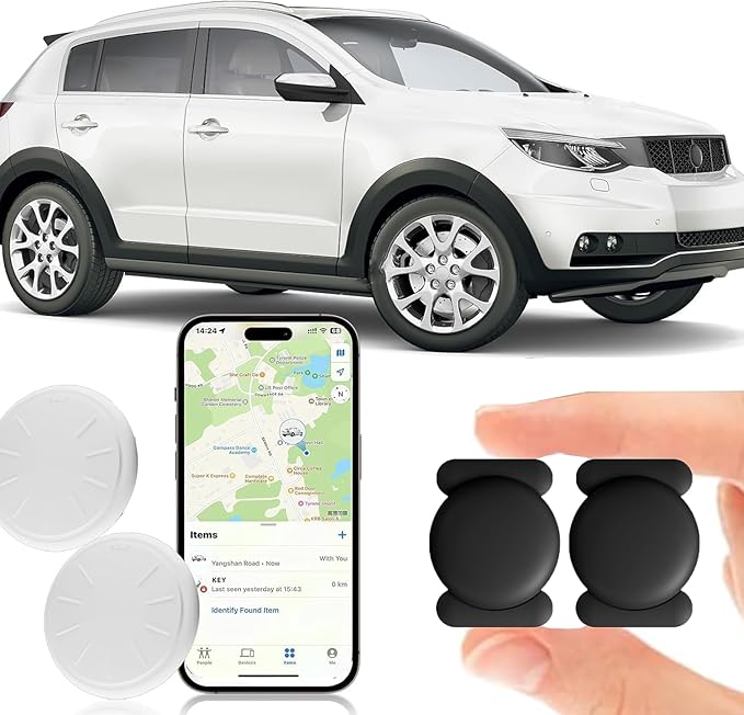 Hidden GPS Tracking Devices, 2PCS Real Time GPS Tracker Work with Find My (iOS Only), Hidden Car GPS Tracker with Magnetic Waterproof Case, No Monthly Fee Car Tracker, Black