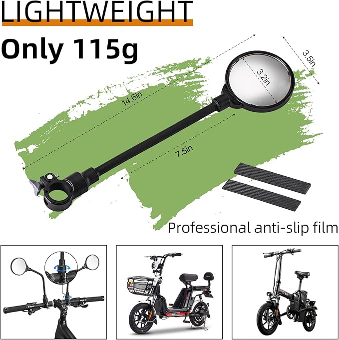ROCKBROS Bike Mirror Handlebar Mount 360°Rotatable Adjustable Bicycle Rear View Mirror HD Wide Angle Clear Acrylic Convex Safe Bike Mirror for Mountain Road Bike Electric Motorcycle