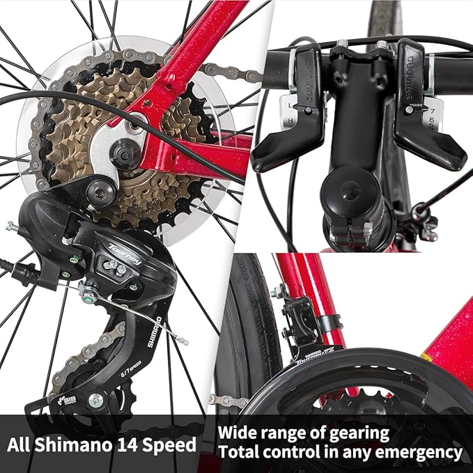 HILAND Adult Road Bike 700c Racing Bike with 14 Speeds, Aluminum Frame, Caliper Brake, City Commuter Bicycle for Women Men