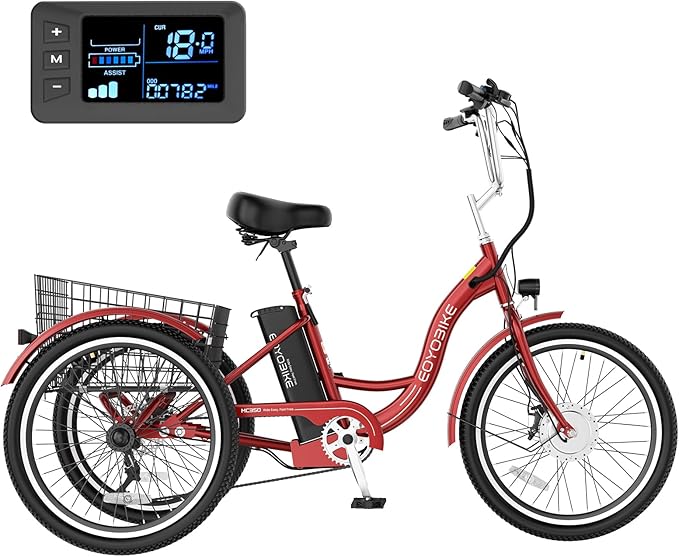 MOONCOOL MONCOOL Adult Electric Tricycle, 350W Front Drive Motor (Peak 700W), 15.5MPH E-Trike with Removable 36V 14.5Ah Battery, 60 Miles Range, 24/26 Inch 7-Speed 3 Wheel Electric Bike, Large Basket