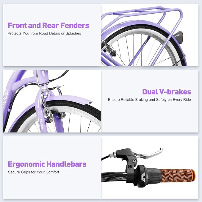 26 Inch Folding Beach Cruiser Bike for Women, 7-Speed Ladies Bike with Basket & Rack, Perfect for City Commuting's Bicycle, Ideal for Women and Adults