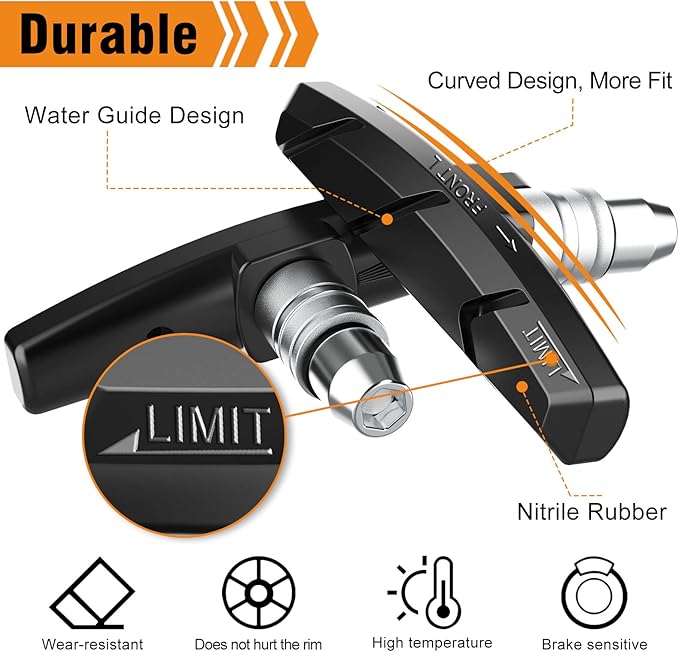 Bike Brake Pads Set, Alritz 3 Pairs Road Mountain Bicycle V-Brake Blocks Shoes with Hex Nut and Shims, No Noise No Skid, 70mm, for Front and Back Wheel