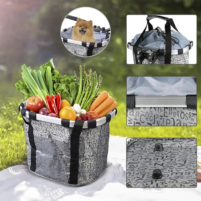Lixada Bike Basket, Small Pet Cat Dog Carrier Bicycle Handlebar Front Basket Folding Detachable Removable Easy Install Quick Released Picnic Shopping Bag, Max. Bearing: 11lbs