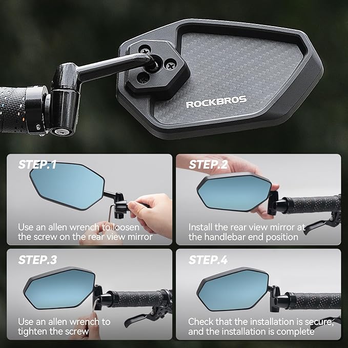 ROCKBROS Bike Bar End Mirrors,Bike Mirror,360°Adjustable Safety Bicycle Rear View Mirror, Anti-glare Blue Len, Cycling Accessories