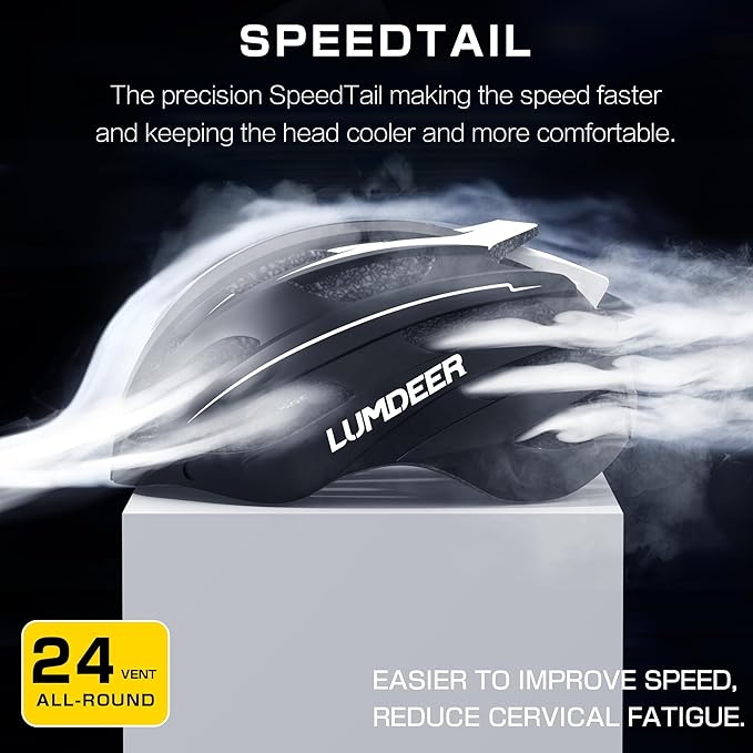 Lumdeer RC1 Bike Helmet for Adults - Superior 24 Airflow Road Cycling Bicycle Helmet Lightweight, USB Rechargeable Light, Ajustable Dial &Strap, Magnetic Goggles or Visor