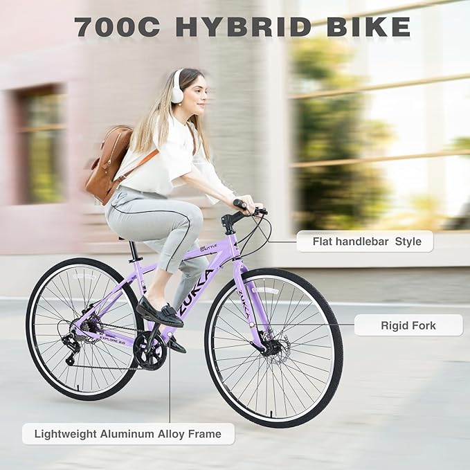 7-Speed Hybrid Road Bike - Aluminum Frame, Dual Disc Brakes, 700C Wheels - Unisex City Bike
