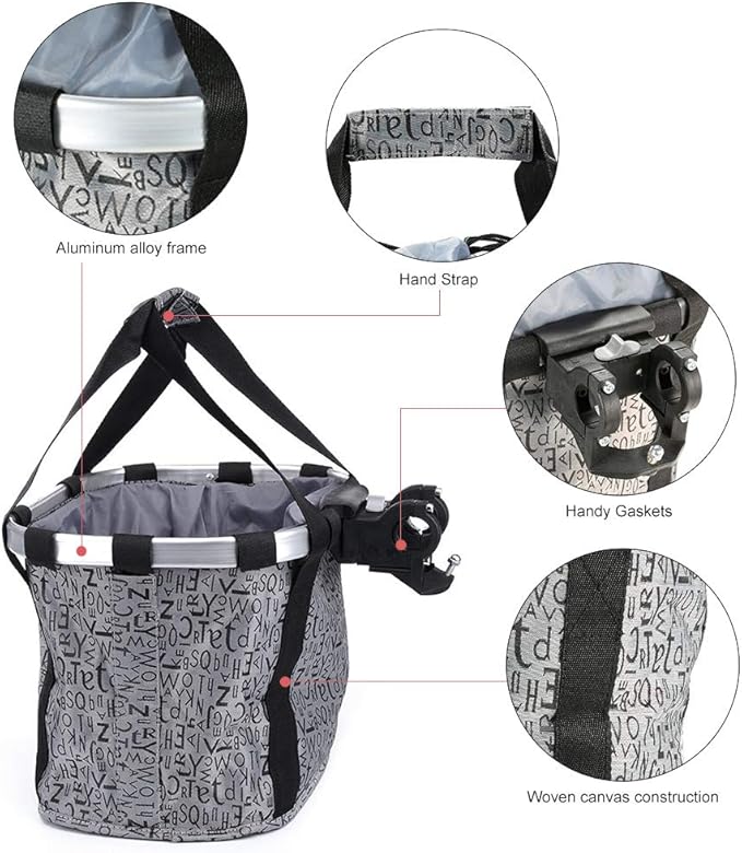 Lixada Bike Basket, Small Pet Cat Dog Carrier Bicycle Handlebar Front Basket Folding Detachable Removable Easy Install Quick Released Picnic Shopping Bag, Max. Bearing: 11lbs