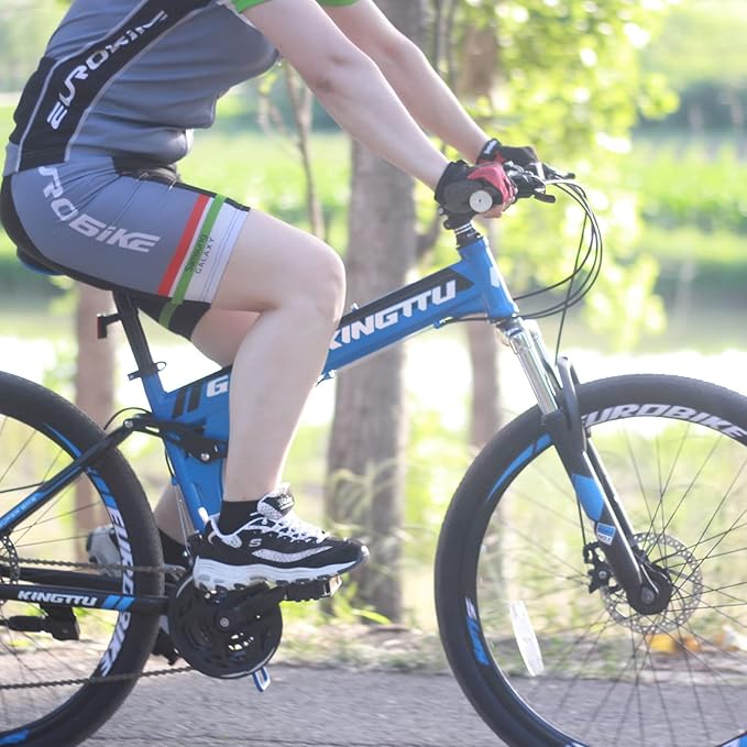EUROBIKE Folding Bike,26” Full Suspension Mountain Bike, 21 Speed Folding Bicycle Men or Women MTB (G6 Blue)