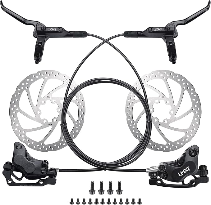 TOBWOLF Upgrade Four-Piston MTB Disc Brake Set, Hydraulic Brakes Kit with 160mm Rotors & Ceramic Brake Pads, Left Front 85cm & Right Rear 145cm Disc Brake Conversion Kit for Mountain Bike E-Bike