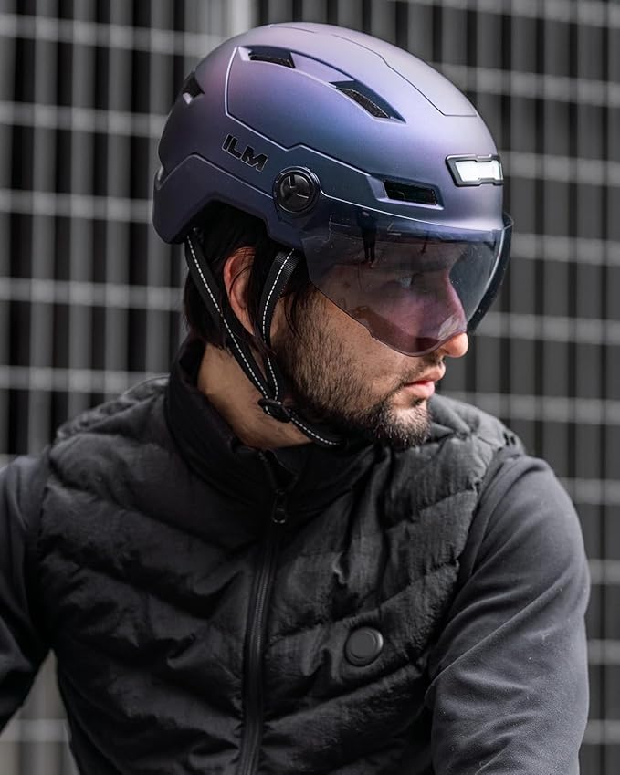 ILM Adult Bike Helmet with USB Rechargeable LED Front and Back Light Mountain&Road Bicycle Helmets for Men Women Removable Goggle Cycling Helmet E3-10L