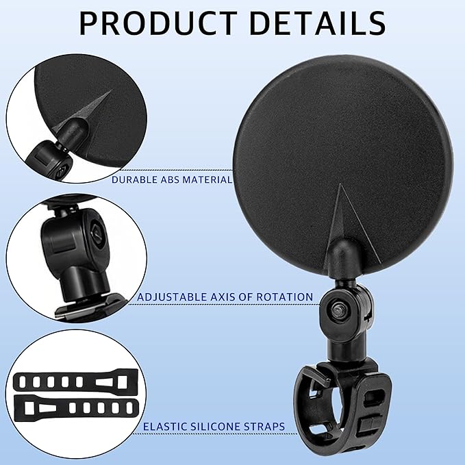 Bike Mirror Handlebar Mount 2 Pack, 360° Adjustable Convex Bicycle Mirror, 4.7'' Wide Angle Rear View Cycling Mirror, Quick Clamp Fits Up to 32mm Handlebars for Mountain Road Bike & E-Bike