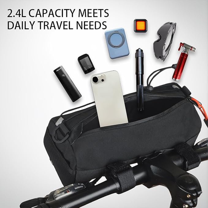 Multifunctional Bike Handlebar Bag - 2.4L Waterproof Bike Frame Front Pouch, Convertible Handlebar to Crossbody Sling Bag, Minimalist Design for Mountain/Road Bikes