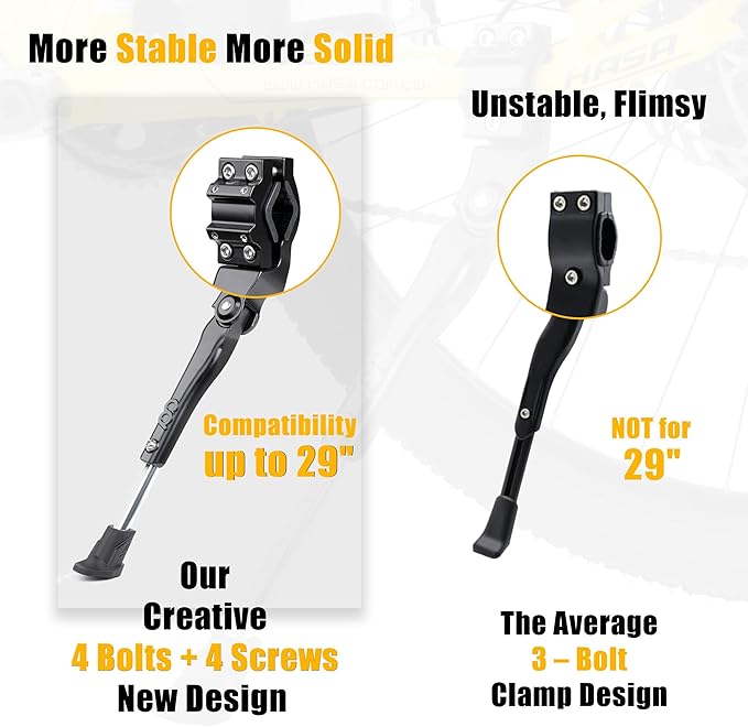 CyclingDeal Adjustable Rear Mount Bicycle Kickstand | Sturdy & Durable Bike Kickstand for 24-29" Adult & Kid Bicycles, MTB & 700C Road/Hybrid Bikes | Premium Quality Full Aluminium w/New Clamp Design