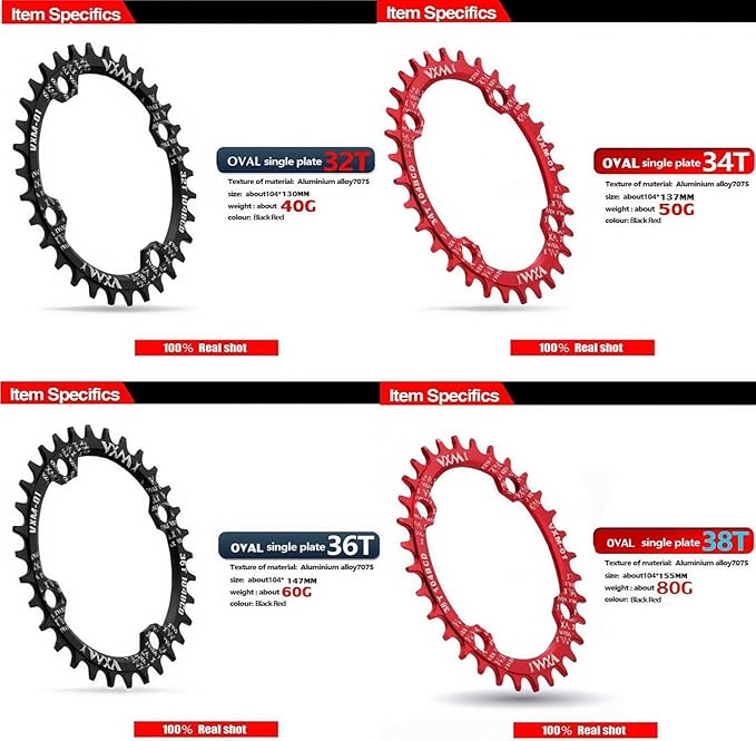 YBEKI Pro-Grade 104BCD Chainring (30-52T) CNC 7075-T6 Aluminum Narrow-Wide MTB/Road Round Oval Bike Chainwheel | Shimano/SRAM 8-11 Speed Compatible | 573MPa Strength(Black/Red/Blue)