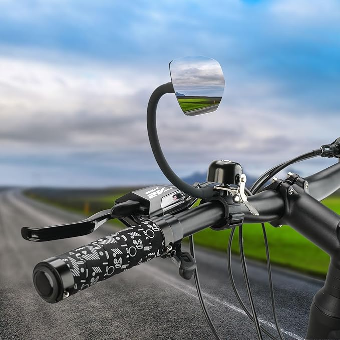 Bike Bell with Mirrors – 360° Adjustable Safety Bicycle Rear View Mirror, Scratch-Resistant Glass Lens, Universal Fit for MTB/Handlebars, Bike Accessories