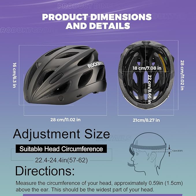 ROCKBROS Bike Helmet for Adult Men Women with Suggested Fit 58-65cm, Detachable Magnetic Goggles & Sun Visor, Lightweight with Adjustable Side and Chin Strap, Suitable for Myopia Glasses