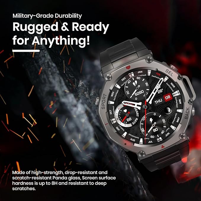 ATLAS GPS Smart Watch for Men, 1.43" Always-On AMOLED Display, Bluetooth Calling, Fitness Tracker, Heart Rate Monitor, Sleep Counter, Step Tracker Built‑In GPS, 5ATM Waterproof watch for Android & IOS
