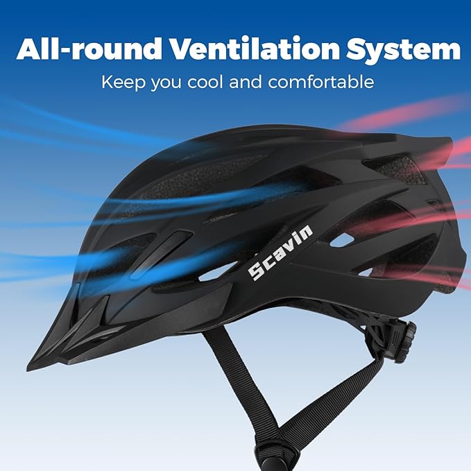 Adult Mountain Bike Helmet with Rear Light Adjustable Dial, Removable Visor - CPSC 1203 Certified Lightweight Bicycle Helmet for Urban-Commute, Road & MTB for Men, Women, Youth