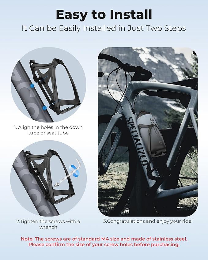 Bike Water Bottle Holder,1.2oz Lightweight Design,Sturdy Bike Cup Holder,Bicycle Bottle Cages with Screws Tool,Cycling Bike Water Bottle Cage for 2.76-3.94 inches Diameter Bottles,Black
