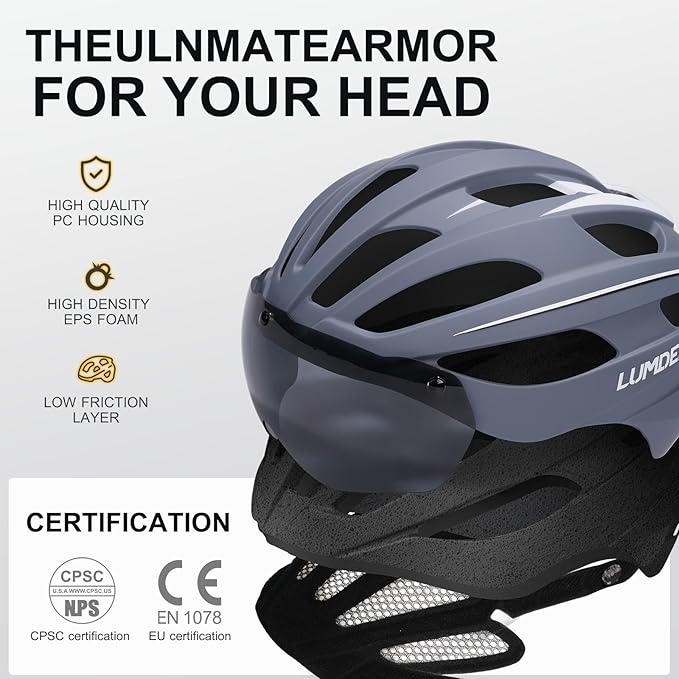 Lumdeer RC1 Bike Helmet for Adults - Superior 24 Airflow Road Cycling Bicycle Helmet Lightweight, USB Rechargeable Light, Ajustable Dial &Strap, Magnetic Goggles or Visor