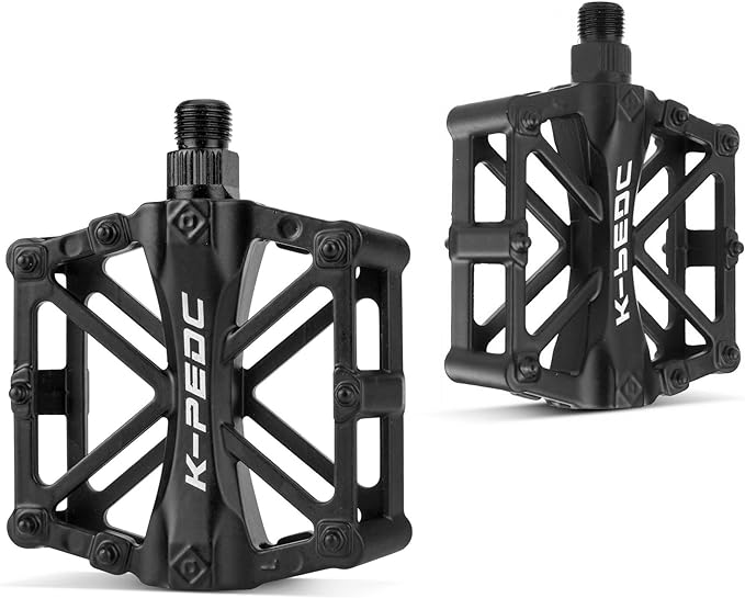 Bike Pedals 9/16 for MTB, Mountain Road Bicycle Flat Pedal, with 16 Anti-Skid Pins -Universal Lightweight Aluminum Alloy Platform Pedal for Travel Cycle-Cross Bikes etc
