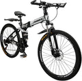 Bruce & Shark 26" Folding Mountain Bike for Men, 21 Speeds Full Suspension Commuter Bicycle, High Carbon Steel & Disc Brakes, Portable City Outdoor Bike for Adult Youth Teen