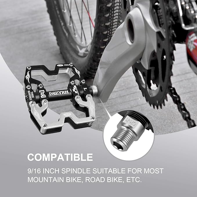 MZYRH Mountain Bike Pedals,3 Bearings Bicycle Pedals,Aluminum 9/16" MTB Pedals Bicycle Flat Pedals for Road Mountain BMX MTB Bike