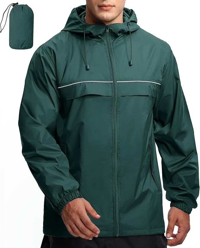 GEEK LIGHTING Rain Jacket Men Lightweight Waterproof Jackets Packable Windbreaker Hooded Raincoat for Golf Cycling Outdoor
