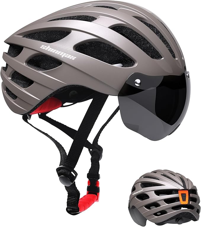 Shinmax Bike Helmet with USB Rechargeable Light & Detachable Magnetic Goggles UV Protective, Bicycle Helmet Men Women Mountain Road Adjustable Adult Cycling Helmet (WT-049)