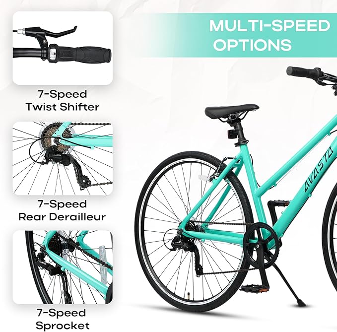 AVASTA Populus 700C Road Bike for Women with Kickstand, 15 17 Inch Lightweight Step Through Aluminum Alloy Frame, 7-Speed Drivetrain, Multiple Colors