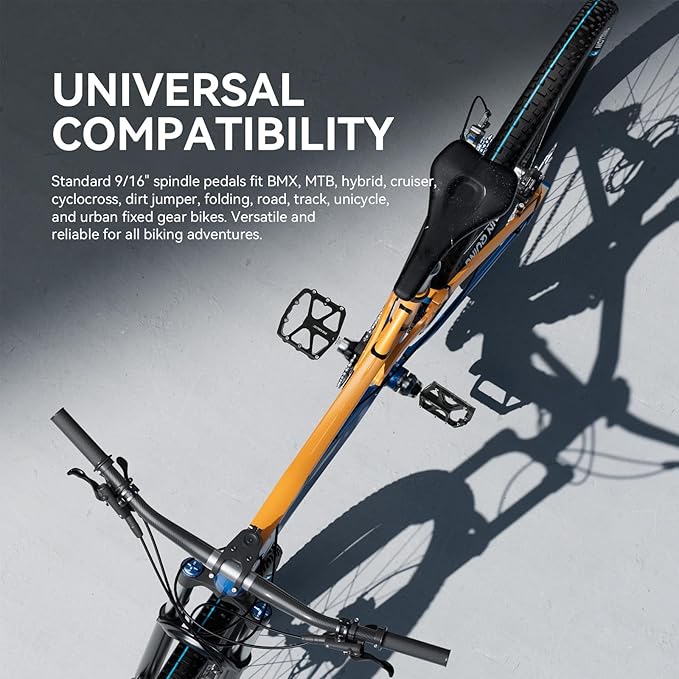 Bike Pedals, Universal Fit Bicycle Pedals Aluminum 9/16" Sealed Bearing Lightweight Wide Flat Platform for Road Mountain BMX MTB Bike