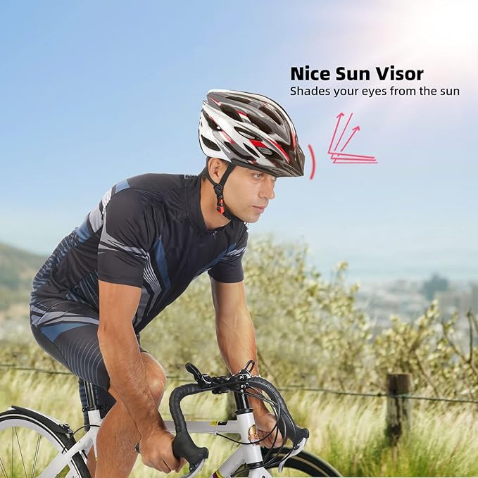 Basecamp Bike Helmet for Women Men with LED Safety Light Removable Sun Visor Lightweight Bicycle Helmet Adjustable Breathable Mountain & Road Cycling Helmets for Adult