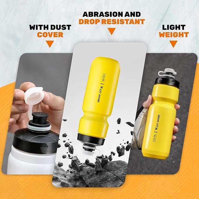 Bike Water Bottle Cage with Bottle, Durable Ultralight Plastic Water Drink Holder Rack, Lightweight PC Water Bottle Holder for Bicycle, Cycling Bottle Holder Cages for MTB, Road Bike(Yellow)
