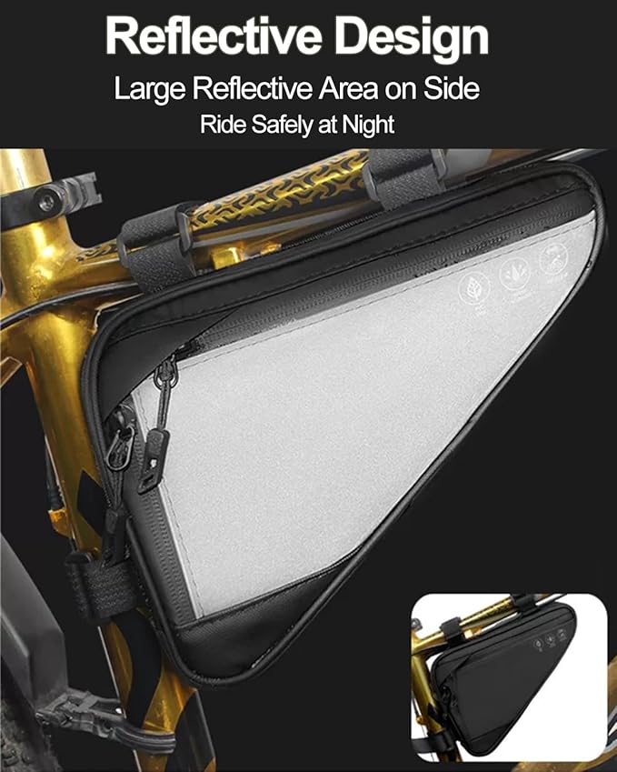 Bike Frame Bag 2L, Water Resistant Bicycle Triangle Storage Pouch, Slim Top Tube Pack for MTB Mountain Road Commuter Cycling, Under Seat Gear for Phone Tools Accessories