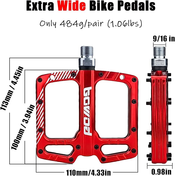 Bike Pedals 9/16" Lightweight Non-Slip Bicycle Platform Pedals - Fits Most Adult Bikes & Mountain Bikes &MTB, Road Bikes and Slip-Resistant Design