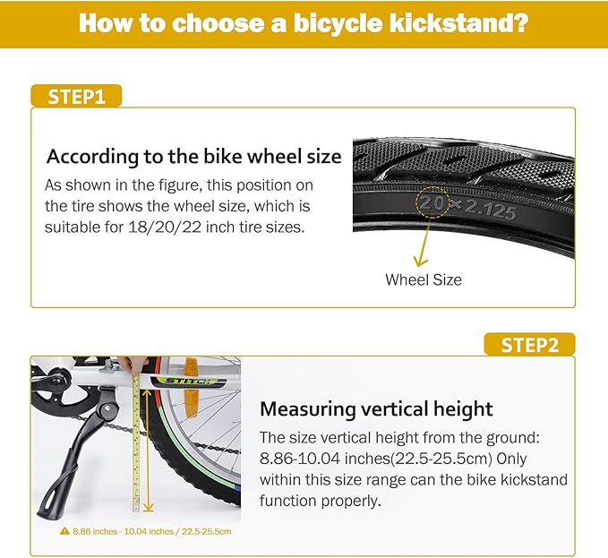 SEISSO Kids Bike kickstand for 18/20/22 Inch Wheel Adjustable Center Mount Aluminum Alloy Bicycle Kickstands Bike Stand for 18-22 Inch Wheel Mountain Bike/Road Bicycle/Adult Bike/Sports Bike