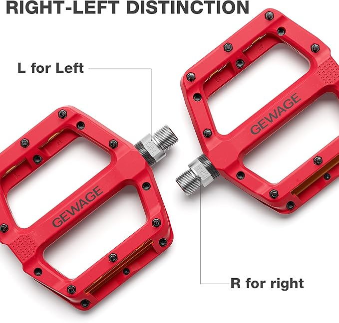 Mountain Bike Pedals 9/16 Inch - Bicycle Flat Pedals with Reflectors - Lightweight Nylon Fiber Wide Platform Pedals for Mountain Bike, BMX, Road Bike Pedals