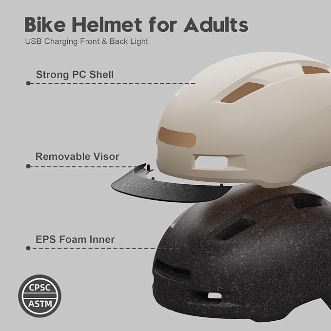 Bike Helmet, Shinmax Adult Cycling Helmet with USB Rechargeable LED Front and Back Light Bicycle Helmets for Men Women