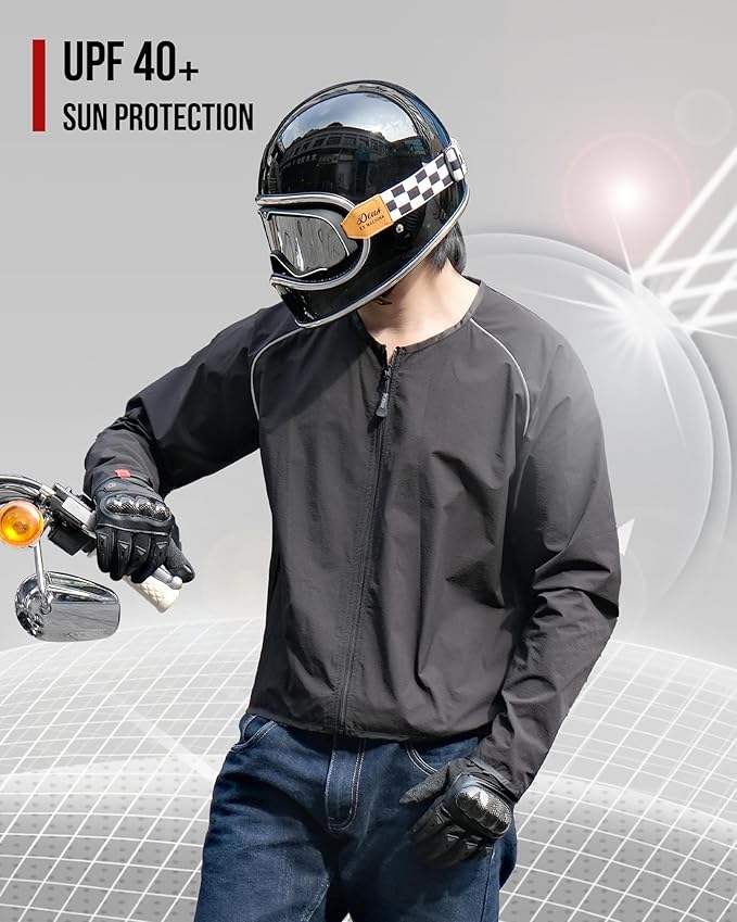IRON JIA'S Motorcycle Jacket Windproof Liner, Water-Repellent, UPF 40+ Sun Protection, Breathable, Compact and Packable (No Armor) L