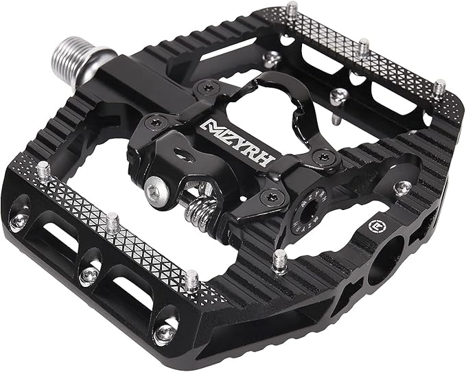 MZYRH MTB Mountain Bike Pedals 3 Bearing Flat Platform Compatible with SPD,Dual Function Sealed Clipless Aluminum 9/16" Pedals with Cleats for Road